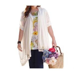 NEW ON THE PLUS SIDE 3/4 sleeve duster - plus size in cream